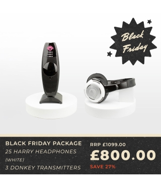 Black Friday Package 25 White Harry Headphones and 3 Donkey Transmitters
