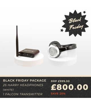 Black Friday Package 25 White Harry Headphones and 1 Falcon Transmitter